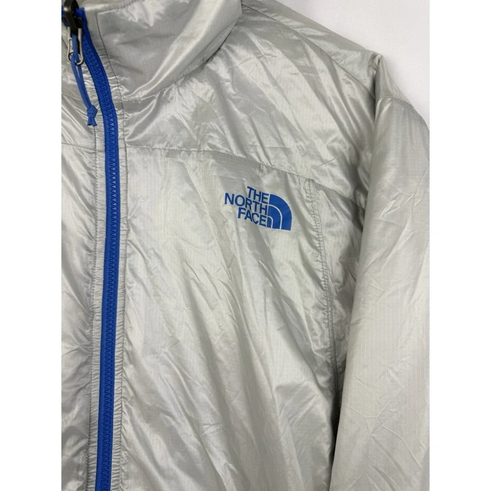 The North Face Puffer Jacket Mens Sz . XL Silver Metallic Full Zip Blue Accent